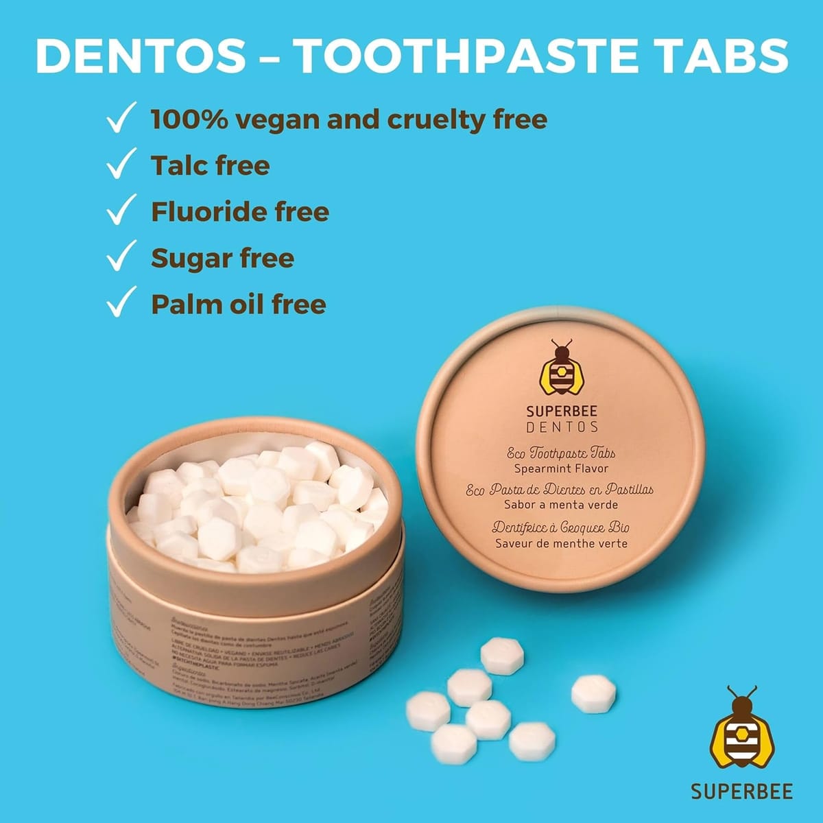 Toothpaste Tablets - Zero Waste Toothpaste - All-Natural, Plastic Free, Refillable Containers